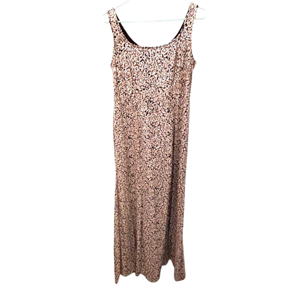 Alex Evenings Rose Gold Sequin Midi Dress Size 12 Sleeveless Formal Cocktail